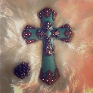 Turquoise and leather wall Cross